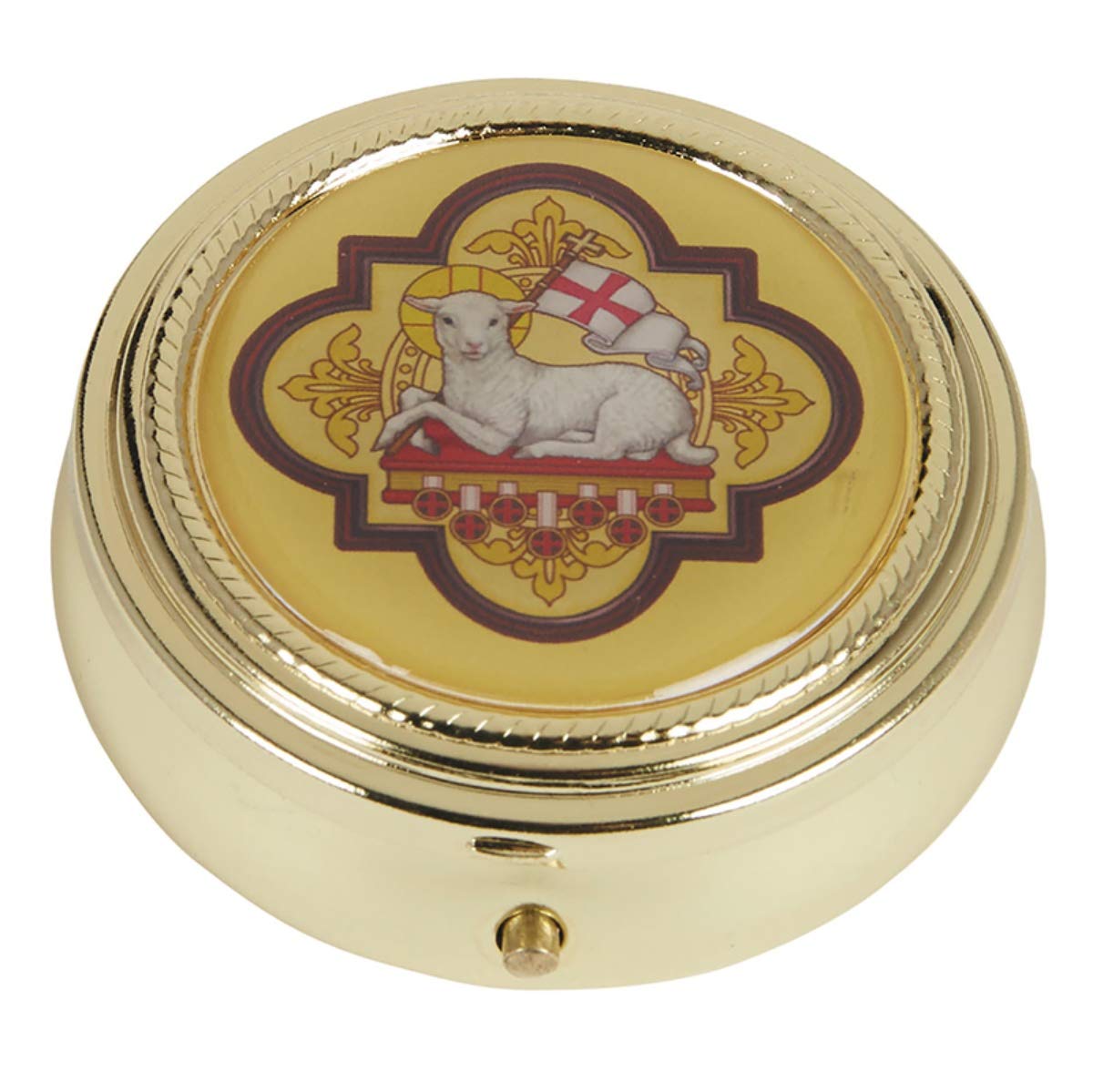 Gold Tone Agnus Dei Lamb of God with Epoxy Lid, 2 1/4 Inch
