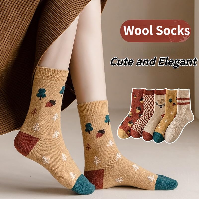 Image of Wool Socks for Women Thick Knit Vintage Cute Floral Crew Socks | Soft and Breathable, Cute Floral Design