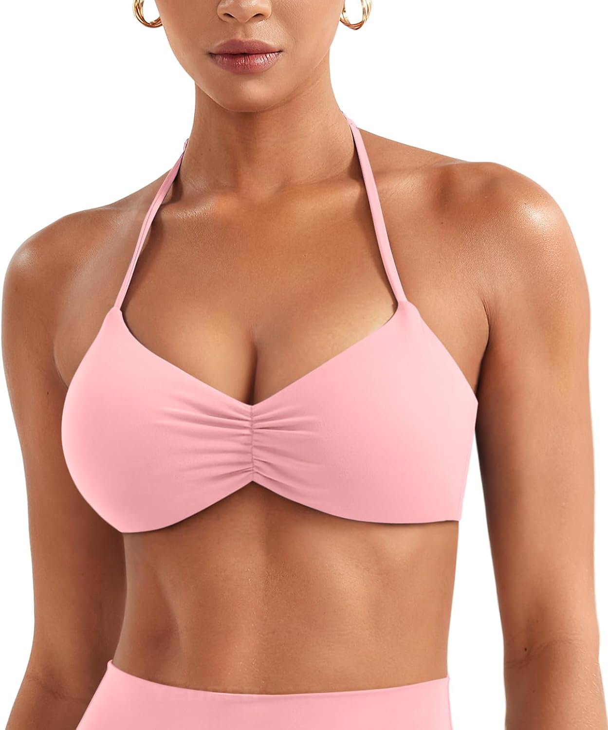 YEOREO Halter Sports Bras for Women Adjustable Strappy Open Back Impact Removable Pads Deep V Bra Workout Gym Yoga Crop Top