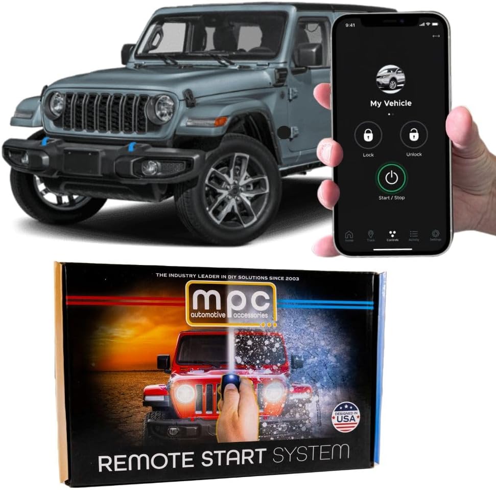 MPC 4-Button 2-Way Remote Starter Compatible with 2018-2025 Jeep Wrangler |Gas| |Push-to-Start| Plugin T-Harness - FlashLink Updater