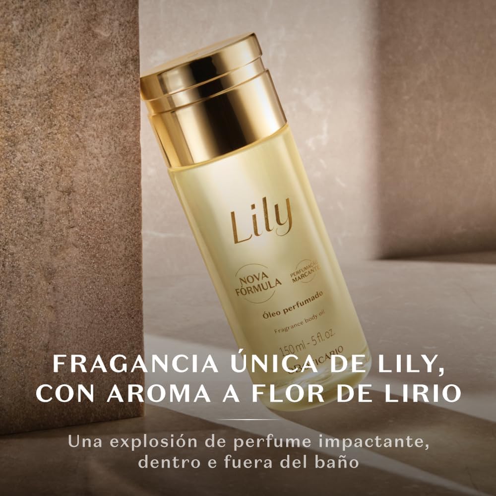 O Boticário Lily | Packung mit 3 x parfümiertem Körperöl | 3 x 150 ml | Sparpack 3 x Körperöl 150 ml | Duft Lilienblüte | Sonnenblumenöl + Vitamin E | Parfüm 70h | Vegan