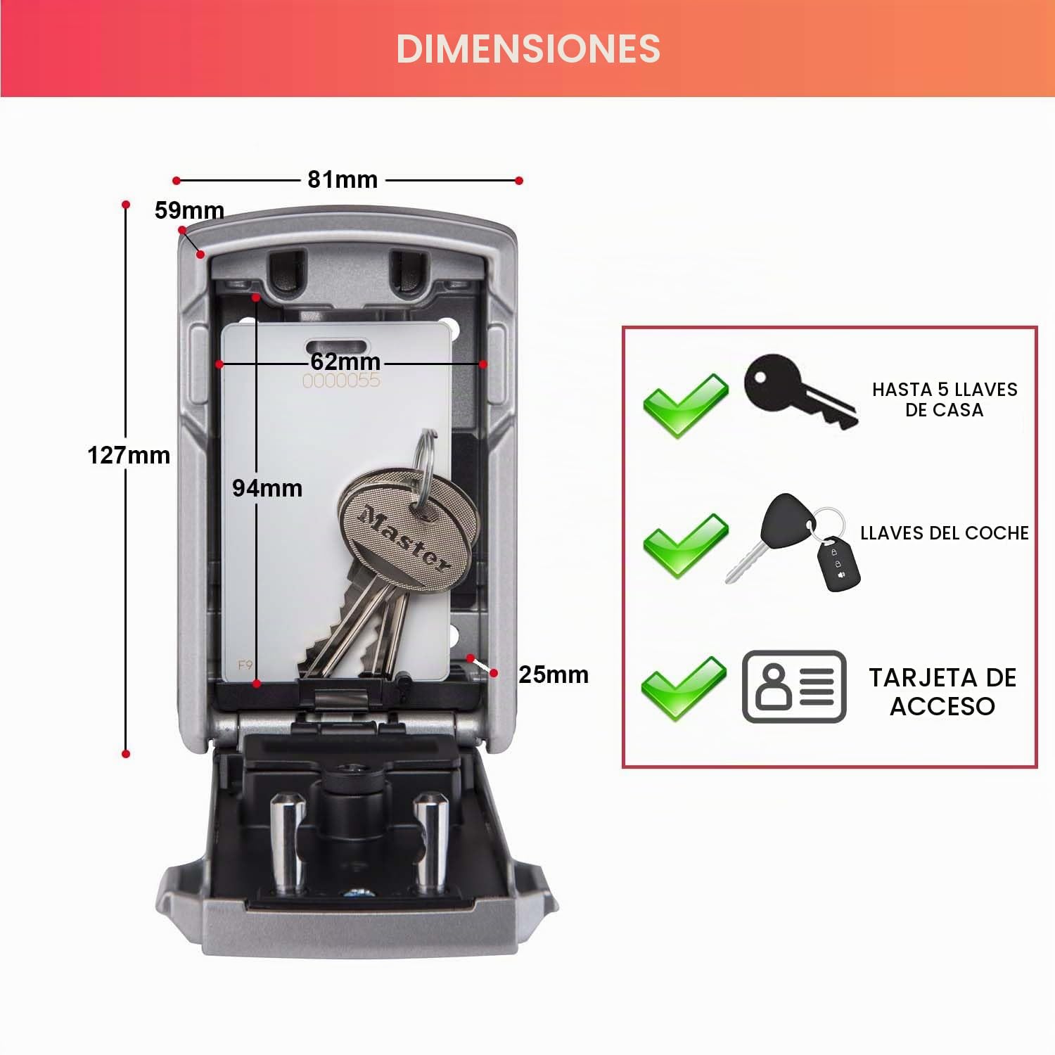 Master Lock Caja fuerte para Llaves [BLUETOOTH] [Montaje mural] - 5441EURD - Caja de seguridad Negro