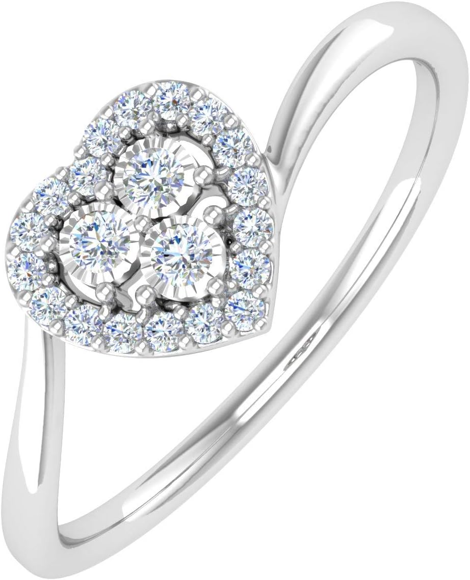 1/10 Carat Diamond Heart Shaped Ring in 10K Solid Gold