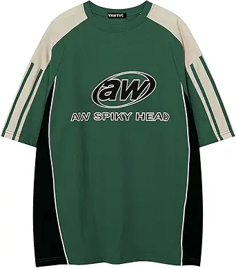 Vamtac Oversized T Shirt Classic Vintage 90s Contrast Color Graphic Tees Streetwear Racing Speedway Tops Unisex