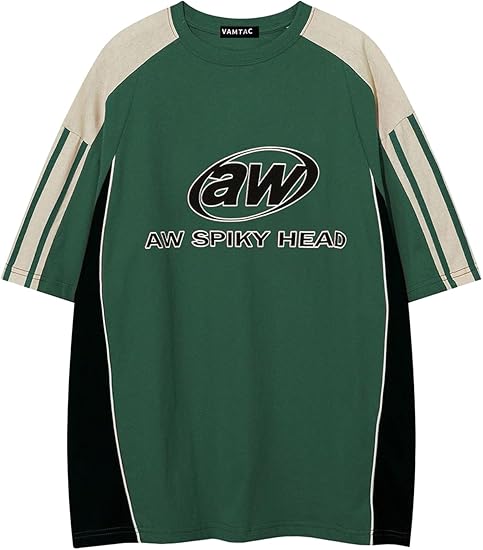 Vamtac Oversized T Shirt Classic Vintage 90s Contrast Color Graphic Tees Streetwear Racing Speedway Tops Unisex