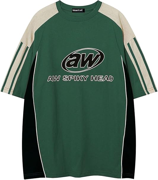 Vamtac Oversized T Shirt Classic Vintage 90s Contrast Color Graphic Tees Streetwear Racing Speedway Tops Unisex