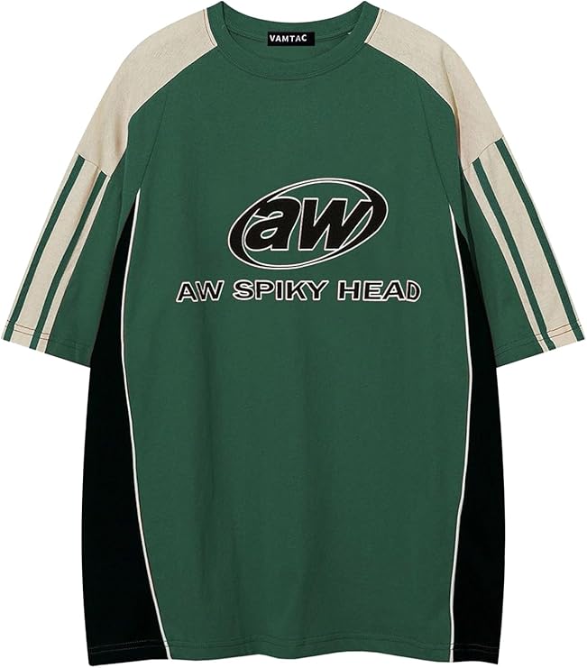 Vamtac Oversized T Shirt Classic Vintage 90s Contrast Color Graphic Tees Streetwear Racing Speedway Tops Unisex