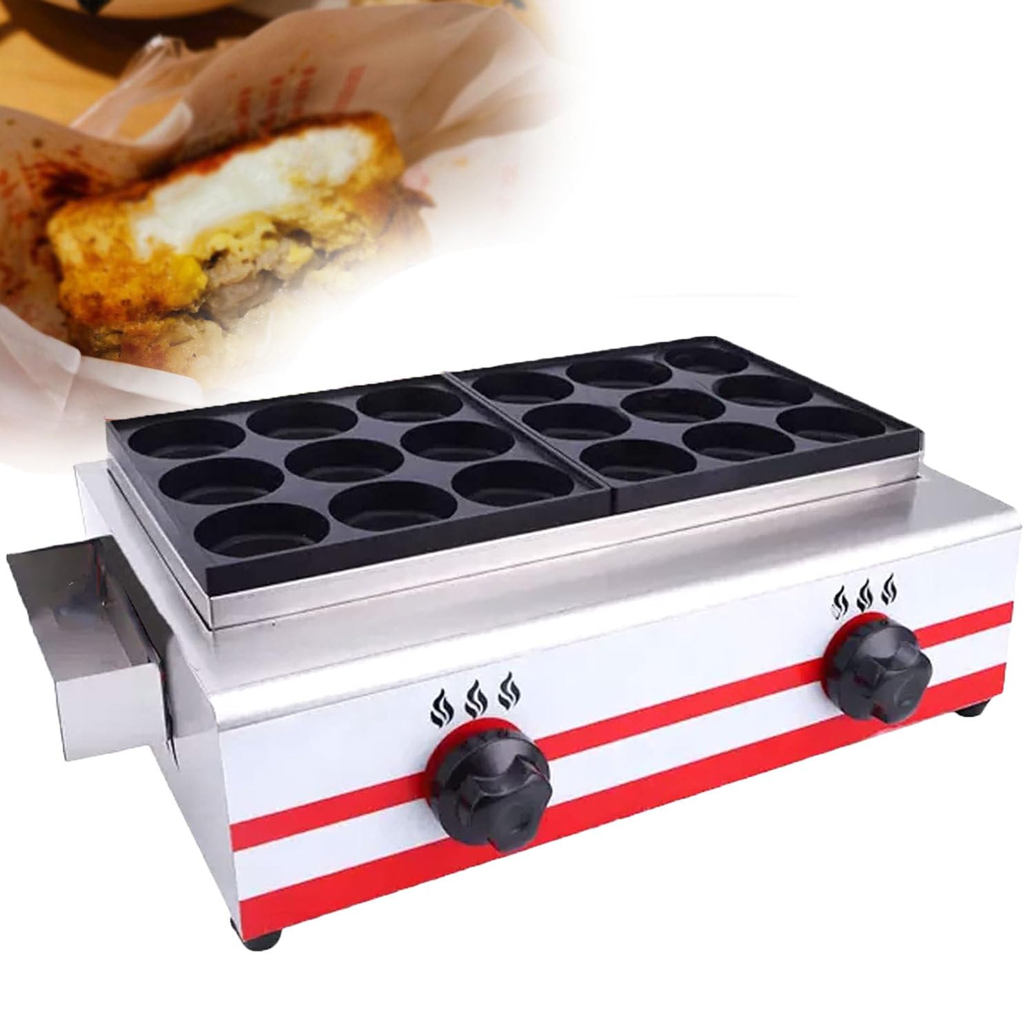 Commercial Gas Egg Burger Machine,Griddle Egg Burger Machine,9/18/34kong, Rapid Heating, Temperature Controllable,For Home Cafes Bakery 18