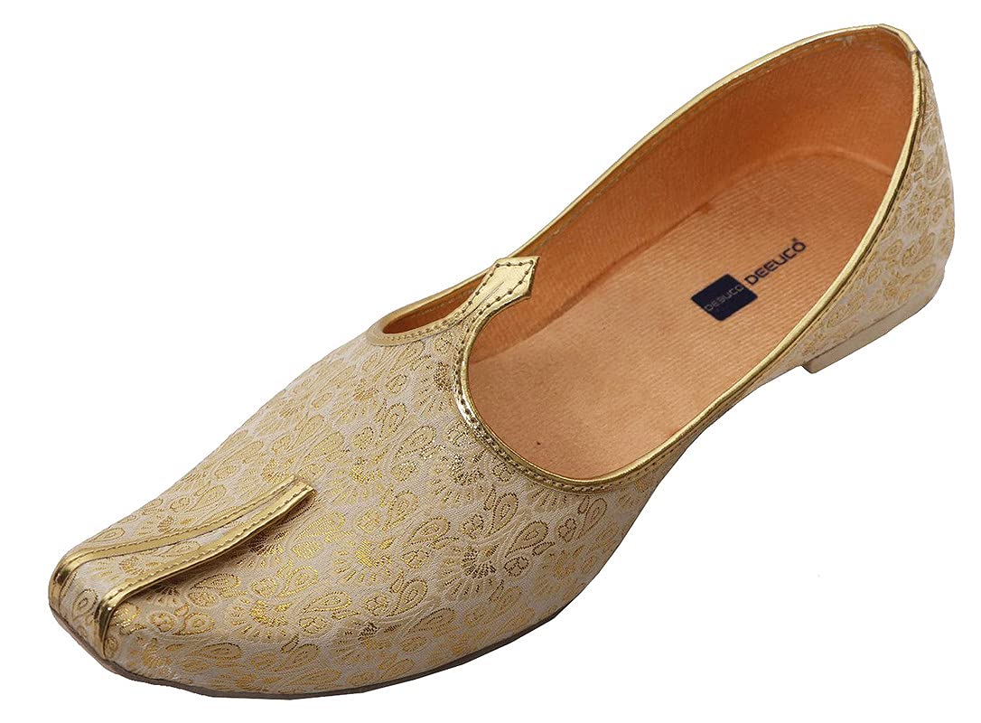 Men's Ethnic Golden with Cream Wedding and Sherwani Jutti, Mojari-image-35