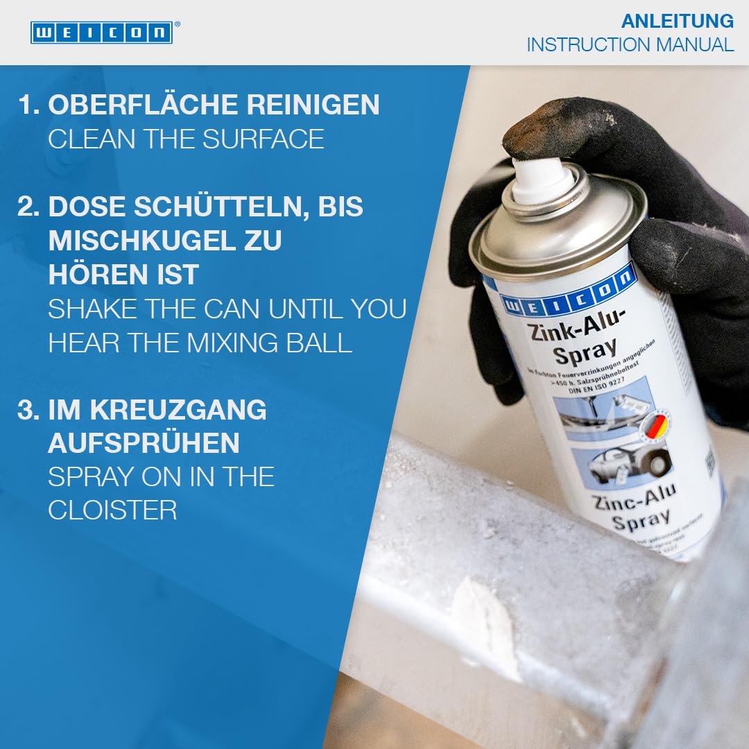 WEICON Spray cynkowo‑aluminiowy 400 ml, ochrona antykorozyjna metali, kolor: świeże cynkowanie ogniowe