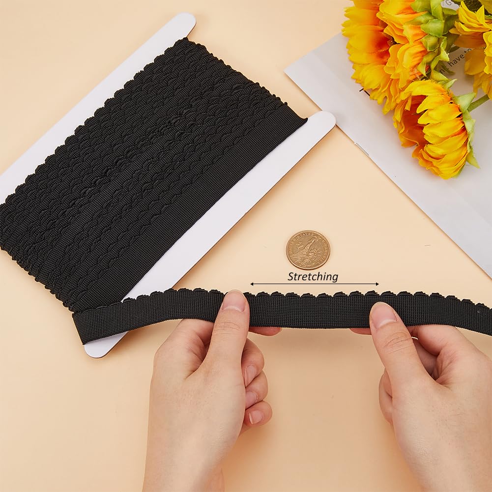 GORGECRAFT 10 m Bobina Elastica Nera Alta Elasticità Bordo Smerlato Fascia Elastica per Cucire Nastro Elastico per Cinture Pantaloni Artigianato Fai da Te Cravatta per Capelli Fascia per Capelli