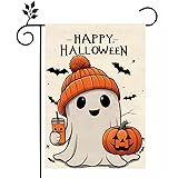 Halloween Ghost Garden Flag 12x18 Vertical Double Holiday Outside Decorations Burlap Yard Flag Spooky Pumpkin Seasonal Holiday Flag Farmhouse Yard Outdoor Flag Seasonal Welcome Yard Outdoor Flag Outdoor Decoration