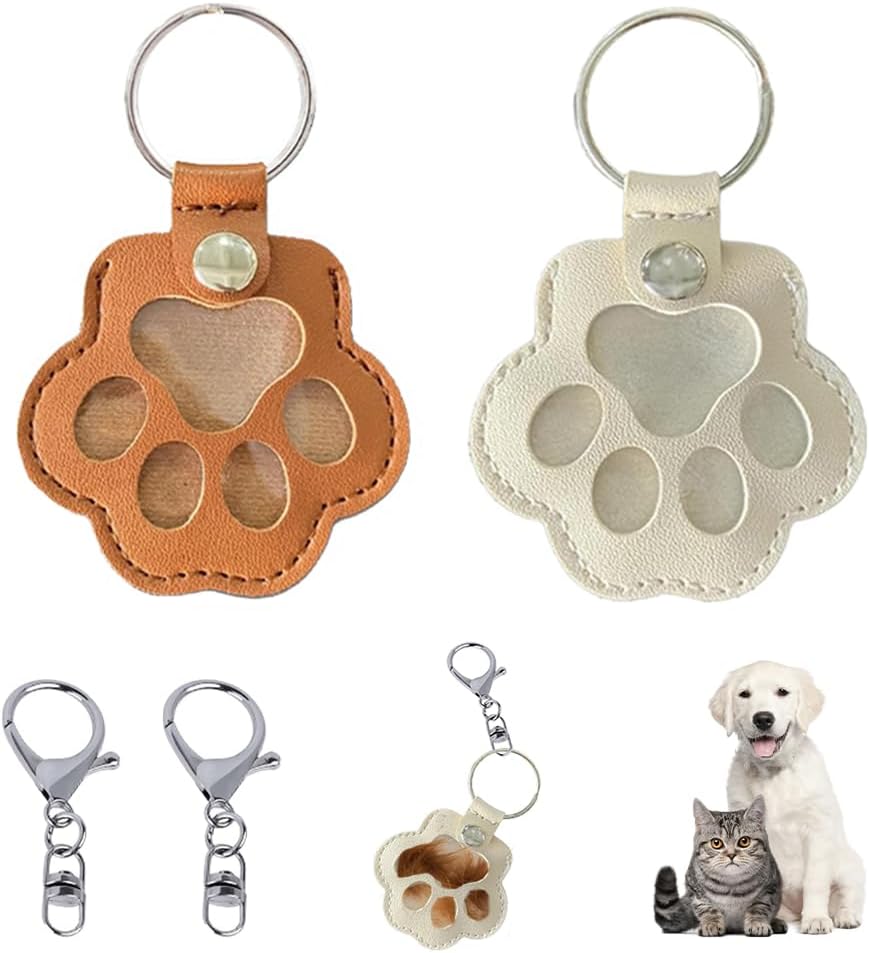 2PCS Pet Hair Storage Keychain, Leather Cat Dog Fur Storage Keychain