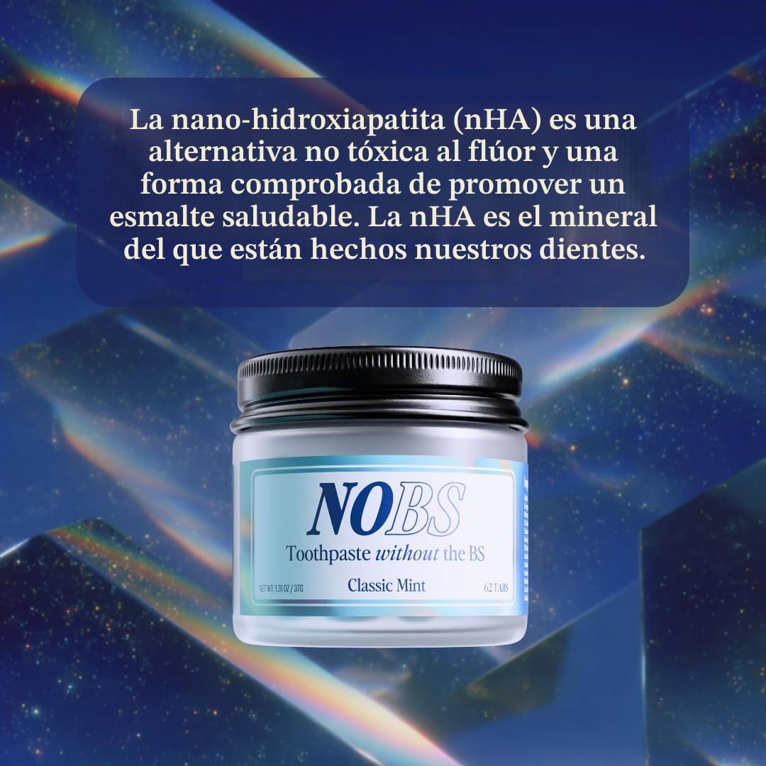 NOBS (No Bad Stuff) Toothpaste Tablets - Nano Hydroxyapatite, Fluoride & Plastic Free, Eco & Travel Friendly - Remineralize with NHA (1 Month)