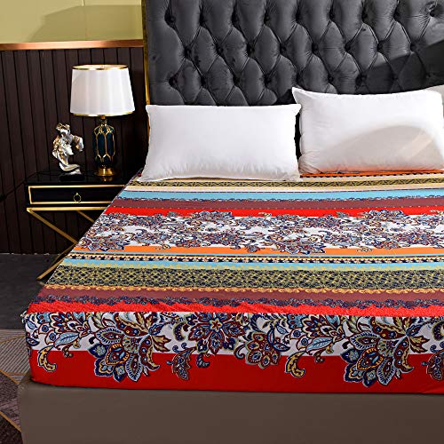 Hecnoey Boho Style Bed Fitted Sheets For Adult,Deep Pocket Bohemian Printed Fitted Sheet Only thumb #1