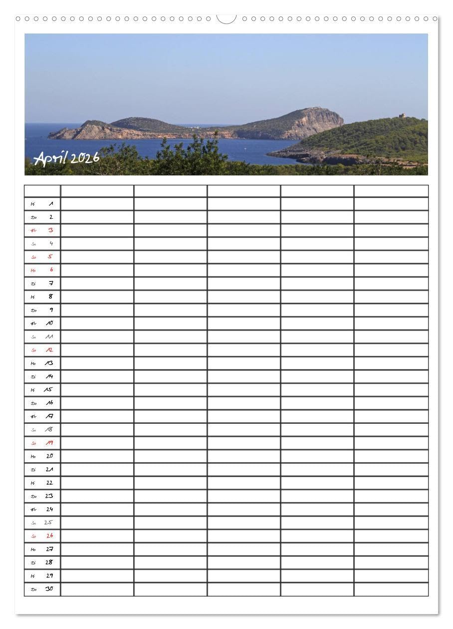 Ibiza/Familienplaner (hochwertiger Premium Wandkalender 2026 DIN A2 hoch), Kunstdruck in Hochglanz: Zauberhaftes Ibiza (CALVENDO Orte)