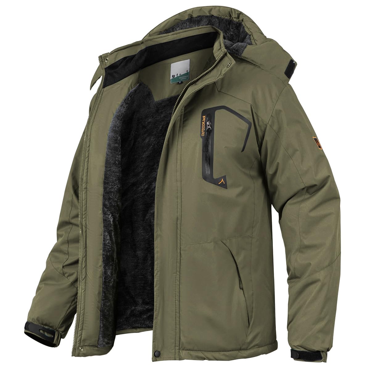 MANSDOUR Giacca da sci da trekking da uomo impermeabile in caldo pile invernale da snowboard giacca a vento con cappuccio, Verde militare, XX-Large