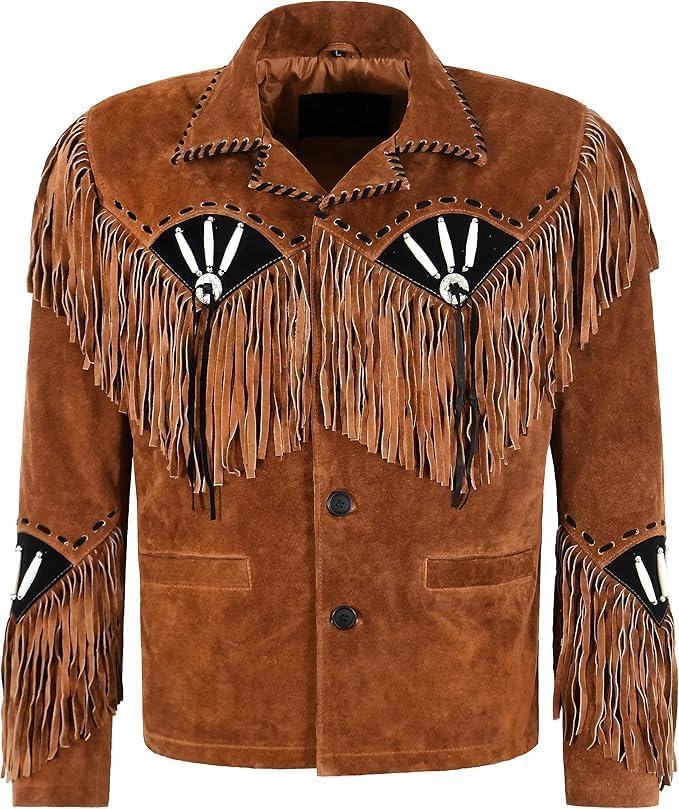 Men's Traditional Native American Cowboy Fringe Leather Coat