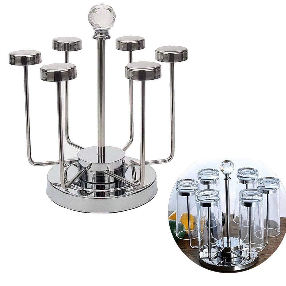 NAWTOR Rotating Cup Holder Rack – Stainless Steel Mug Drying Rack Stand – Holds 6 Cups