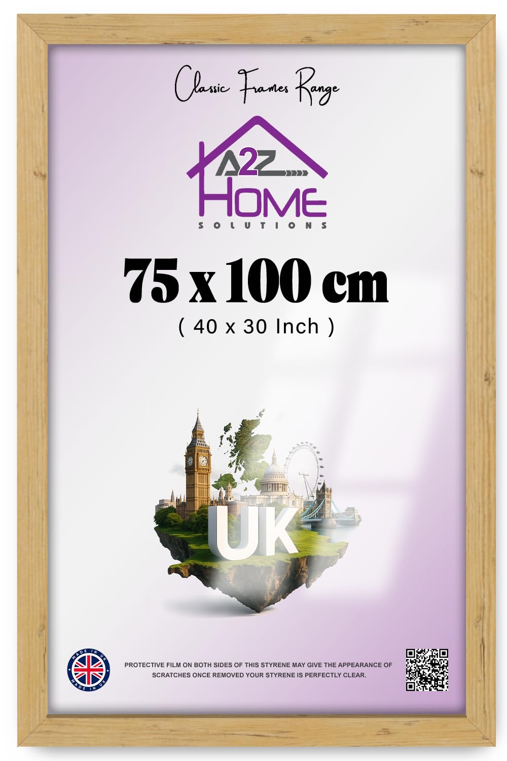 A2Z Home Solutions — Classic Flat Style Picture Frame (40 X 30 Inch) Pine Border | Wall Mounting Horizontally Or Vertically, Decoration For Photos, Paintings, Posters, Artwork, Wall Gallery