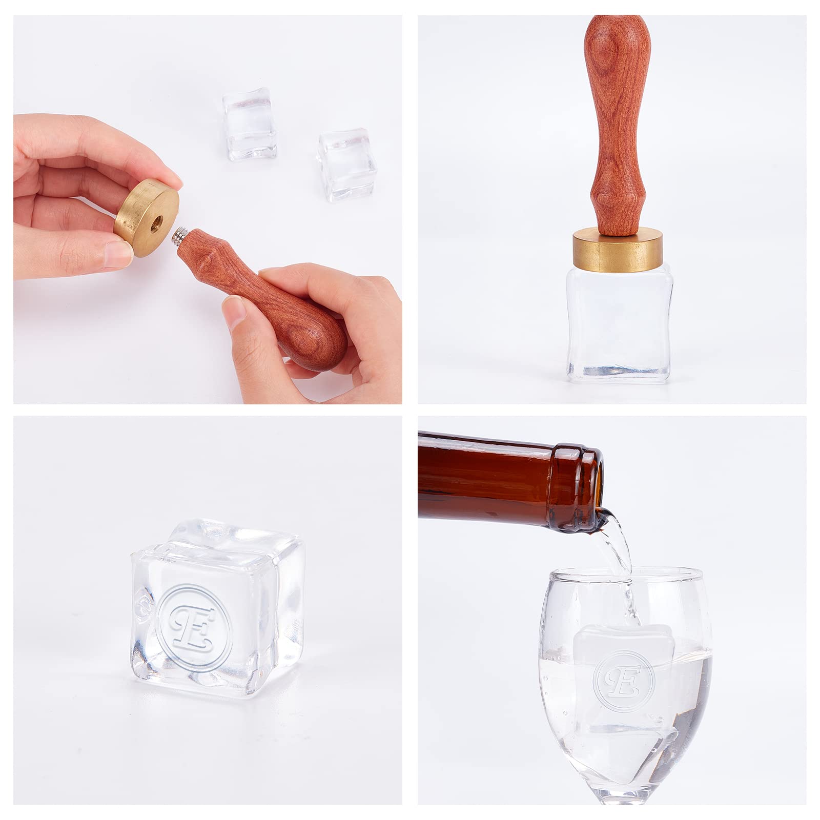 CRASPIRE Ice Cube Mould Initials E Stamp Drinking Making Tool Press Brass Head with Removable Wood Handle and Velvet Pouches for Whisky Cocktail Drinks - Image 3