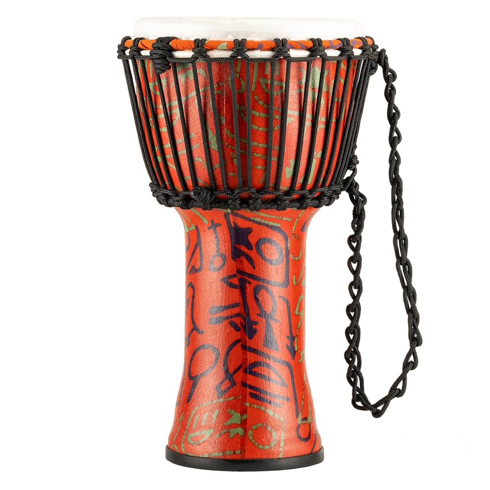 Meinl Percussion 8" Rope Tuned Travel Series Djembes, Synthetic Head (Patented), Pharao's Script