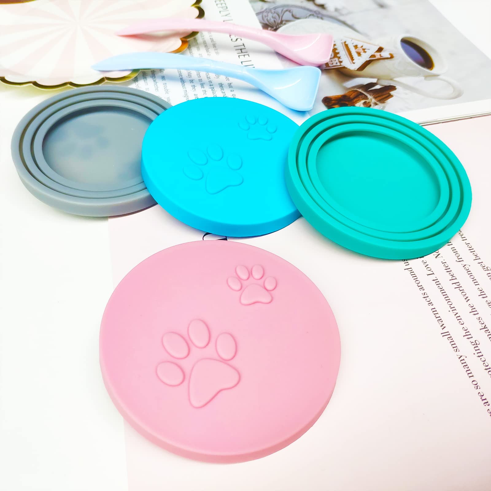 4 Coperture In Silicone Per Lattine Cibo Animali - Coperchi Universali Con Cucchiai Per Conservazione - Foto 6