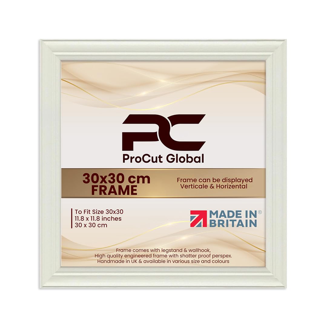 Procut Global 30x30CM White Picture Frames - Classic Wooden Photo Frame with Shatterproof Perspex for Wall or Tabletop - Perfect for Posters, Certificates & Prints - Sizes & Colors Available