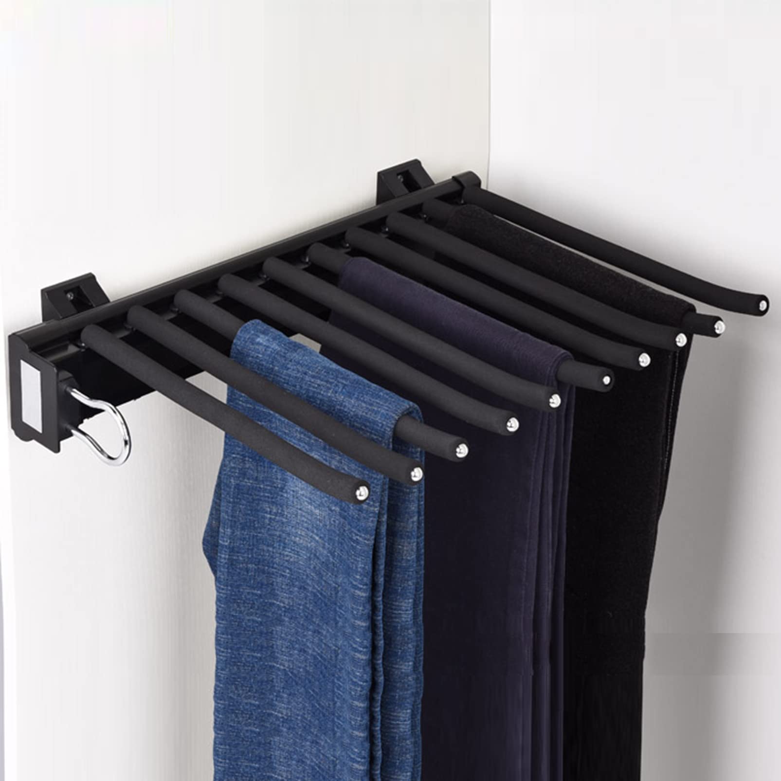 Porte-pantalons coulissant 10 bras en acier pour organisateur de placard