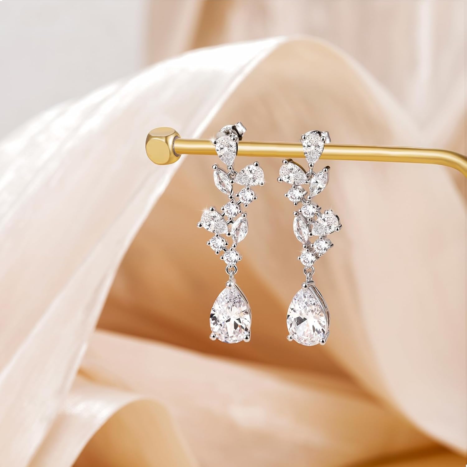 EAMTI Teardrop Wedding Earrings for Women Cubic Zirconia Dangle Bridal Earrings 925 Sterling Silver Post Pear Cut Earring for Prom Bridesmaid - Image 5
