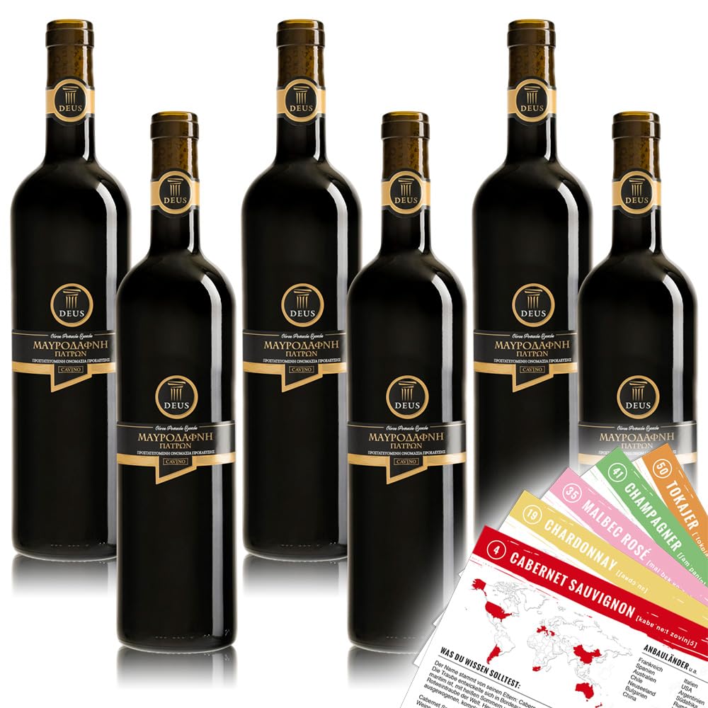 Cavino Deus Mavrodaphne Patra, süß, sortenreines Weinpaket + VINOX Winecards (6x0,75l)