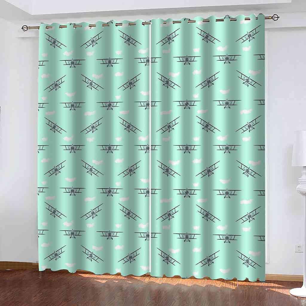 Modern Blackout Curtains with Eyelet 3D Printed Thermal Insulated Window Treatments Retro Vintage Airplane Living Room Bedroom Window Drapes 2 Panel Set 72" X 108" (2XW27.5"xL63")