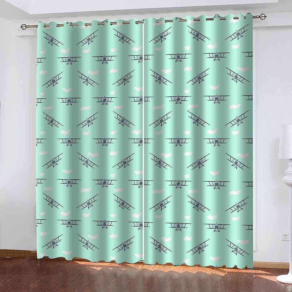 Rideau occultant avion vintage 3D 200x214 cm lot de 2