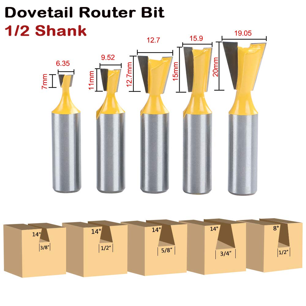 Broca de cola de milano para la construcción de cajas, cajones, carburo, cola de milano, para fresado de carpintería, herramientas de fresado de 1/4" 3/8" 1/2" 5/8" 3/4"
