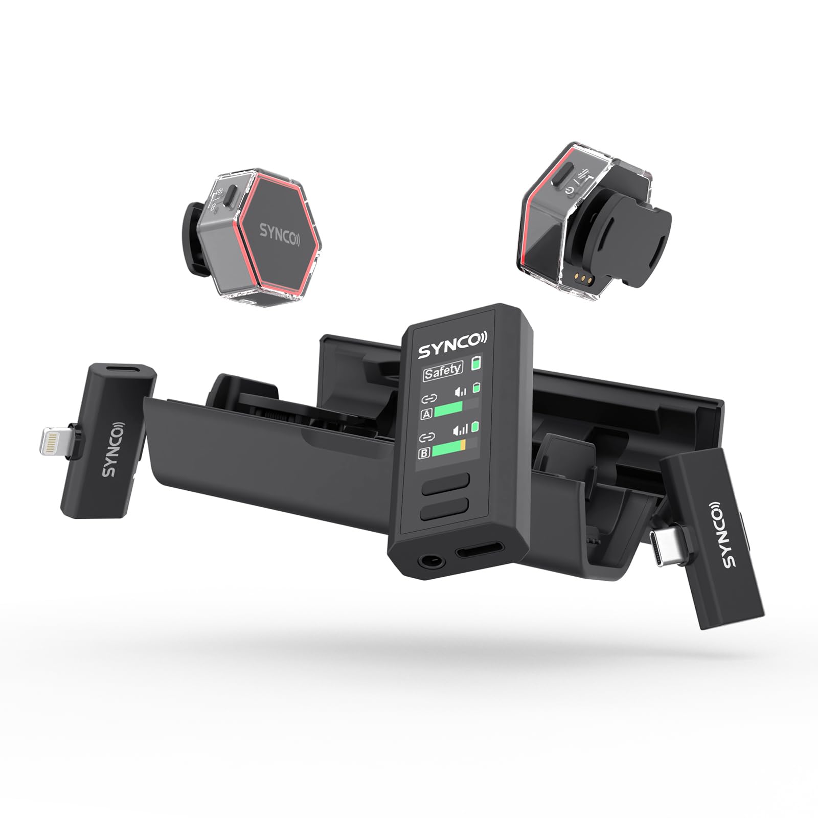 SYNCO G4 Micrófono Lavalier Inalámbrico para iPhone7-17/Android/Cámara, 2,4 GHz Doble Canal, Batería de 20 h con Estuche de Carga, Alcance 300 m, Cancelación de Ruido para Youtube TikTok Vlog