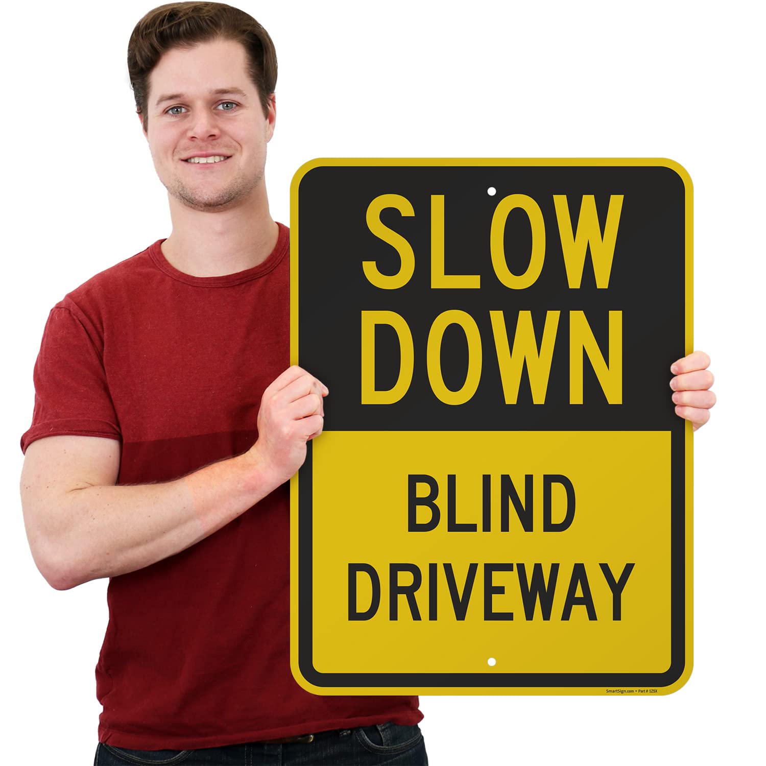SmartSign "Slow Down - Blind Driveway" Sign | 18" x 24" Aluminum — Amazon image 2