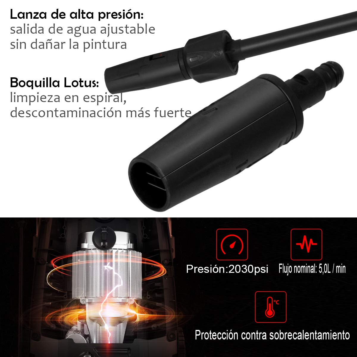 COSTWAY Hidrolavadora de Alta Presión de 2030 PSI,5 L/min,1500 W con Boquilla,Cables y Mangueras Limpiadoras a Presión para Jardín Coche Casa Exterior (Rojo)