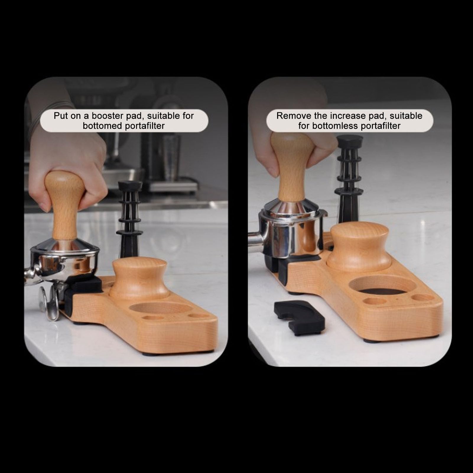 Estación de manipulación de café, soporte de manipulación de filtro de café de agarre cómodo de haya con almohadillas para hacer café (51 mm/2 pulgadas)