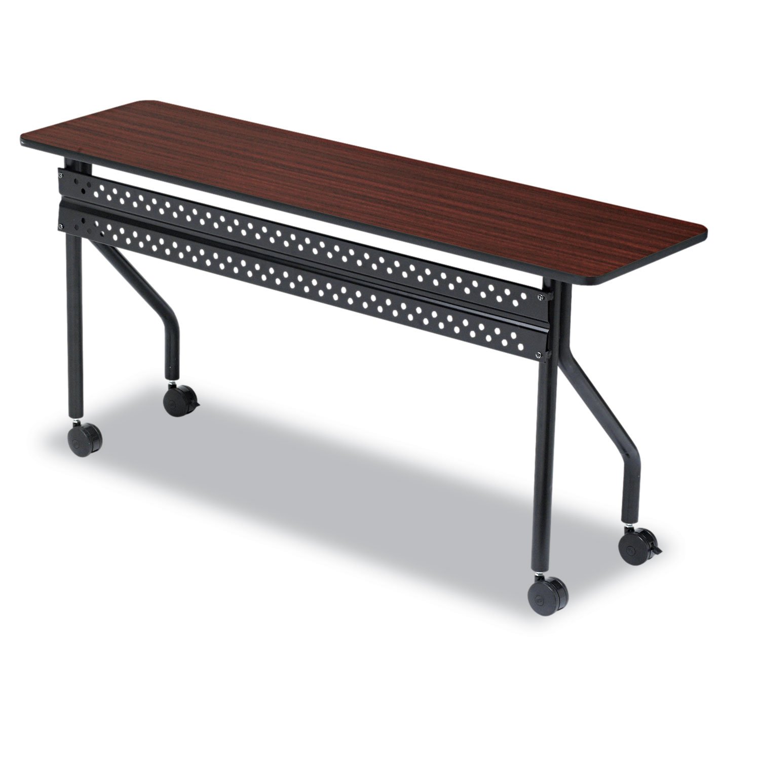 Iceberg Officeworks Mobile Training Table with Two Locking Wheels, Mahogany and Black, 60" L x 18" W x 29" H Mahogany 18''x60''