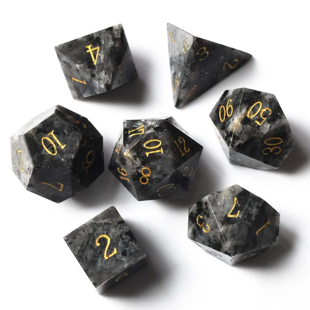 Natural Gemstone DND Dice Set,7 Pcs Labradorite Handmade Polyhedral D&D Dice with Gift Box for Dungeons and Dragons MTG Role Playing Games (Labradorite)