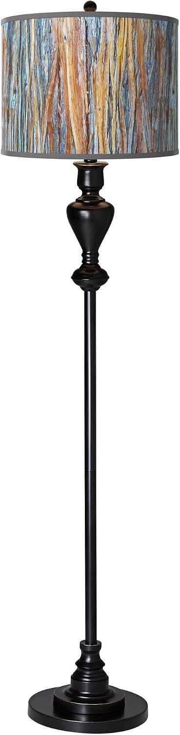 Giclee Glow Traditional Mission 58" Tall Standing Floor Lamp Skinny Black Bronze Metal Living Room Bedroom House Reading Office Home Décor Entryway Dining Indoor Family Striking Bark Drum Shade