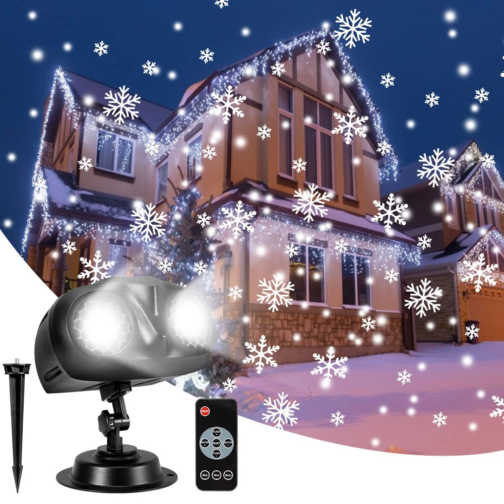 Christmas Projector Lights Outdoor Greenclick Dynamic Snowflake Projector Christmas Decorations with Remote Timer, IP65 Waterproof Snowfall Xmas Projector Lights for Wedding New Year Holiday Party [Energy Class F]