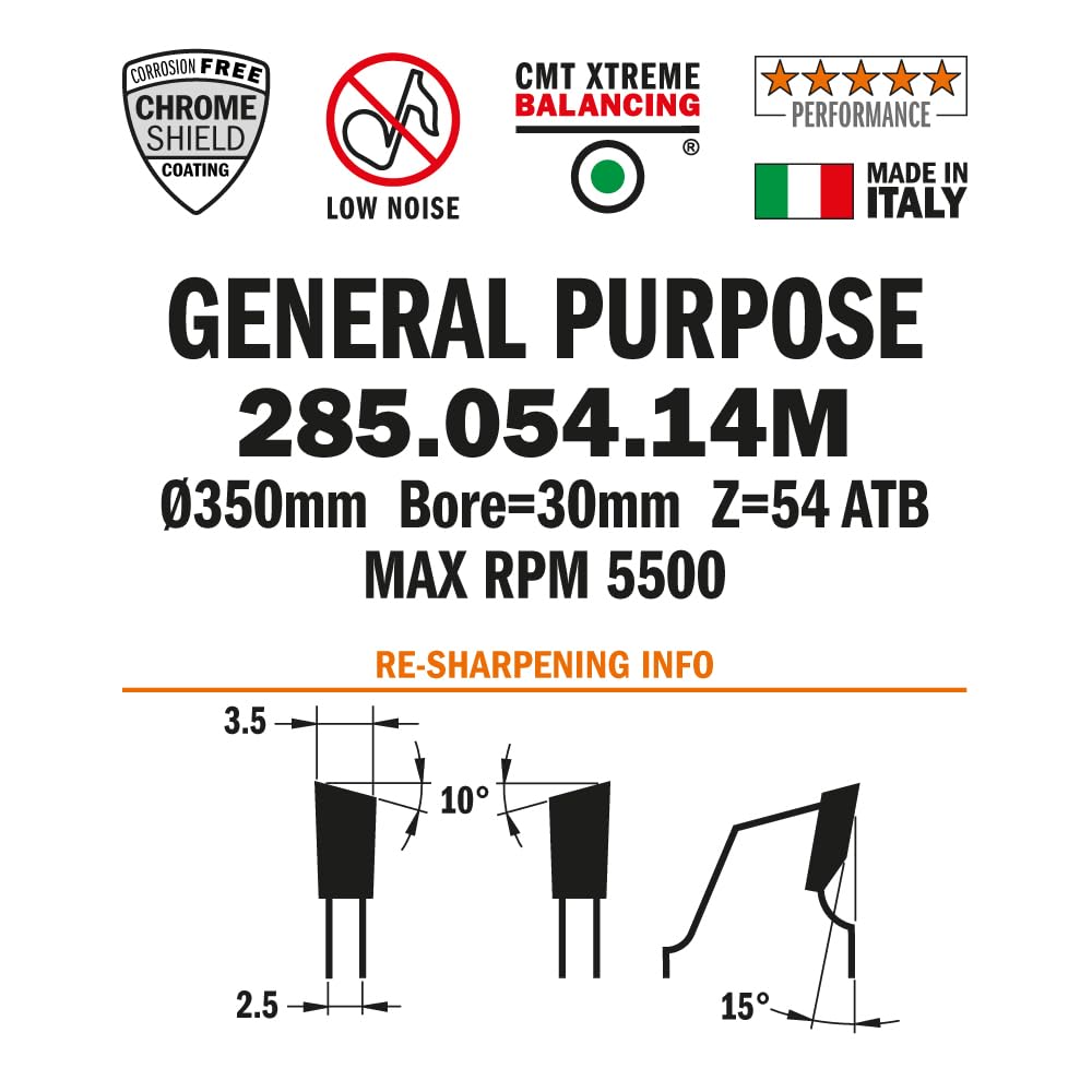 CMT ORANGE TOOLS 285.054.14R - LAMA CIRCOLARE (UNIVERSALE) HW 350x3.5/2.5x35 Z54 10ATB