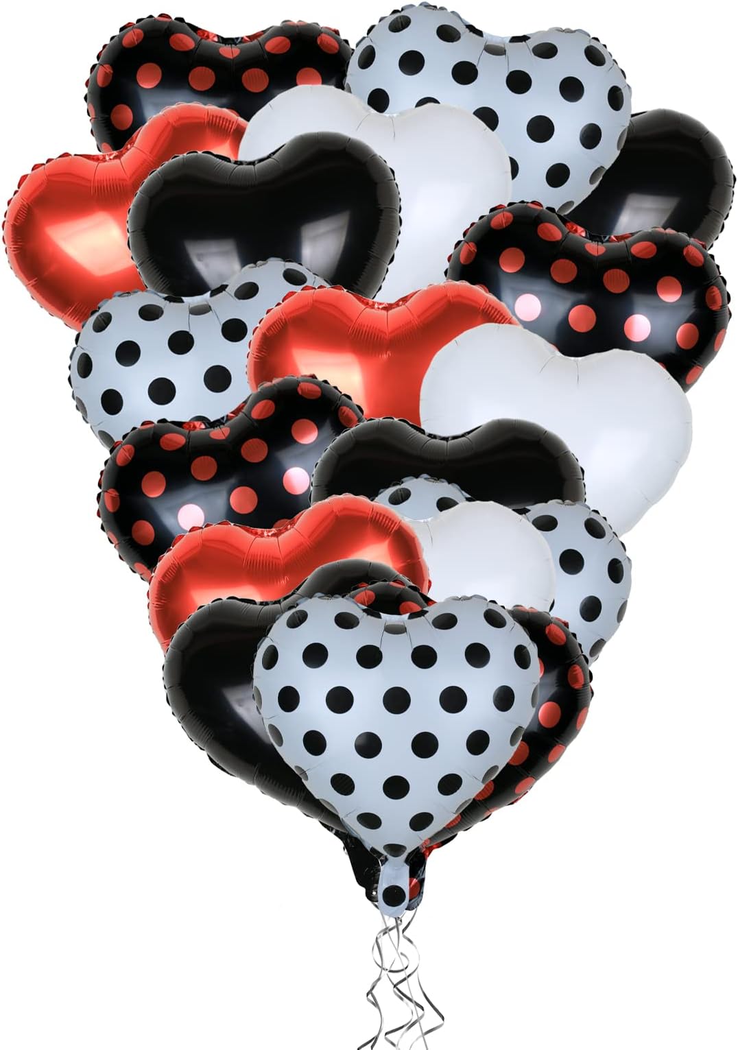 AutupyAutupy 18 Inch 20 pcs Black Red Heart Foil Balloons Red Black Dots Balloons Set Party Decoration for Red Black Party Children Birthday Party Graduation Party Supplies