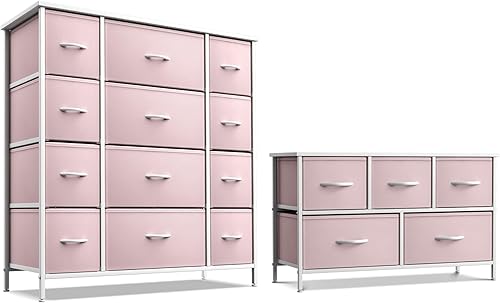 Sorbus Cómoda para niños con 12 cajones y soporte de TV de 5 cajones, juego de muebles a juego, cofres organizadores de unidad de almacenamiento