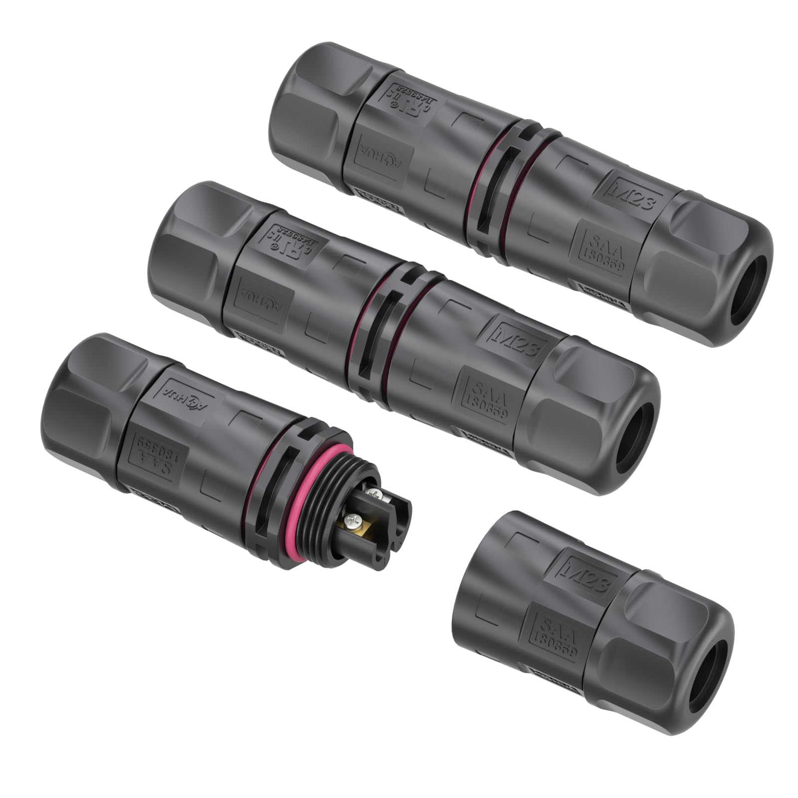 AOHUA 3-Pack Waterproof Junction Box, M23 2-Pin IP68 Outdoor Electrical Wire Connector for Ø10-15mm Cables (500V/35A), for Underground, Garden Lighting & Landscape Wiring, UL/CE/SAA/RoHs Certified