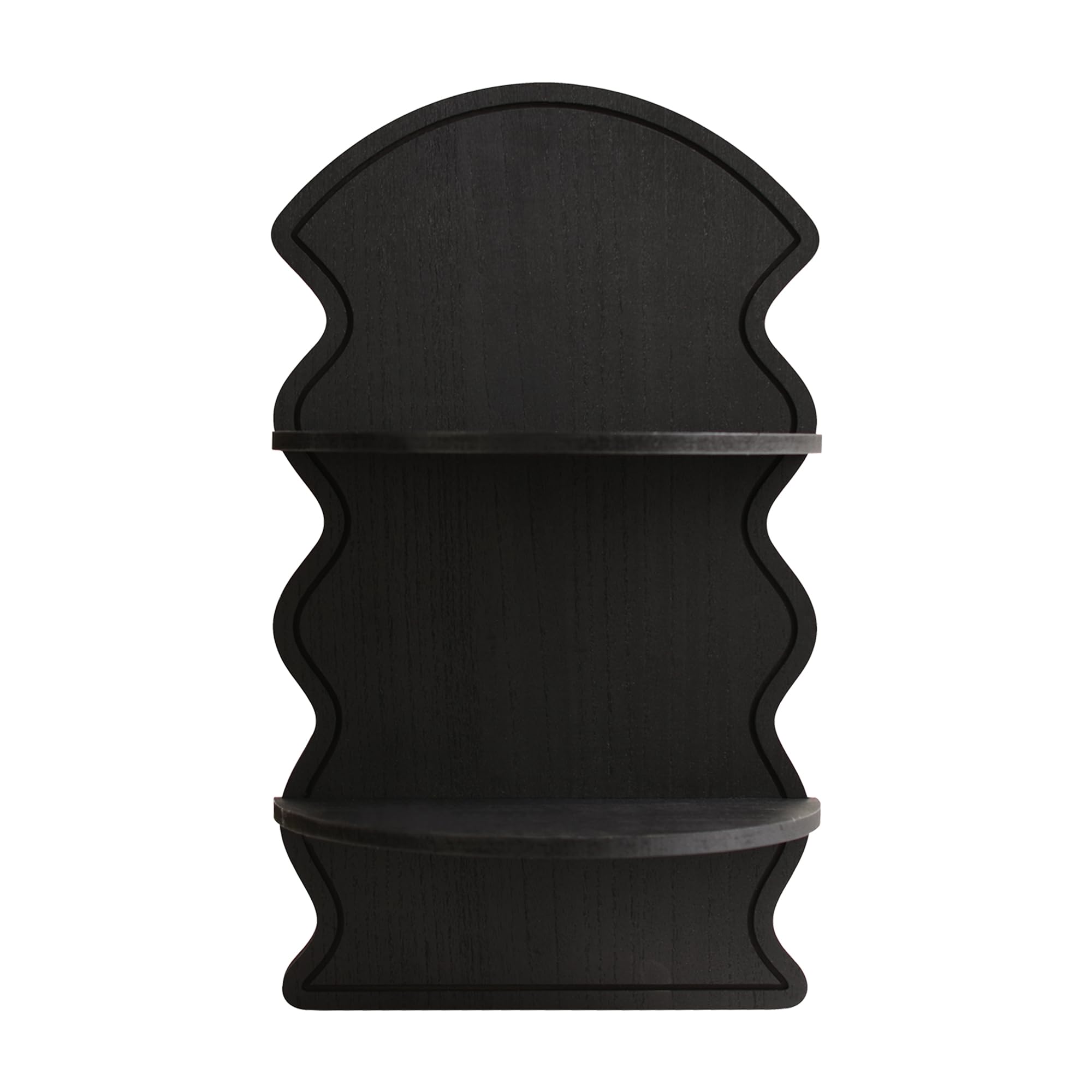 American Art Decor Black Wavy Arched Lunar Ledges Wall Shelf, Wooden 2-Tier Floating Bookshelf for Wall, Carved Fluted Arch Display Shelf for Bedroom Bathroom Kitchen Living Room Decor, 14" x 24"