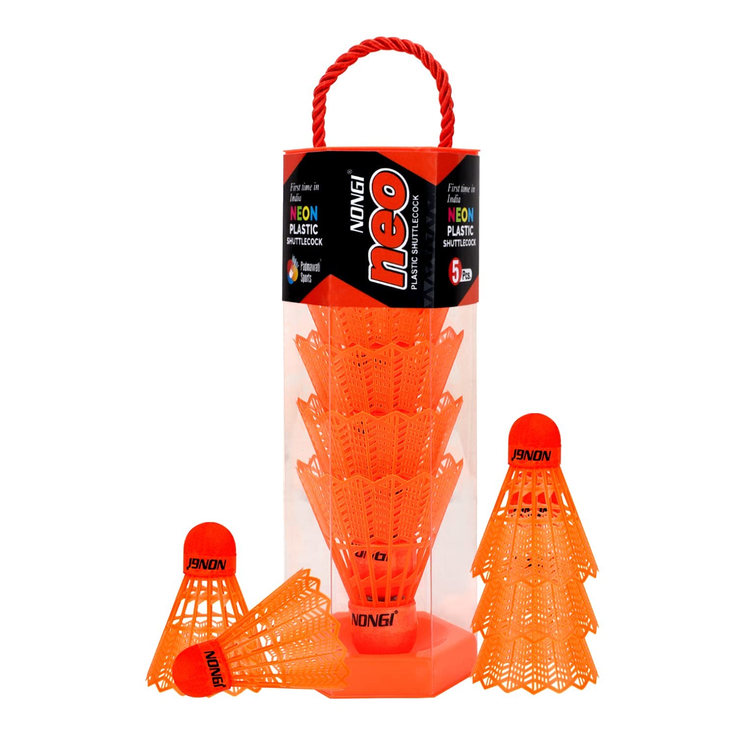 Neo Colored Cork Plastic Badminton Shuttlecocks for Indoor Outdoor Badminton Sports - Color Orange - Speed Medium - Pack of 5 Shuttle