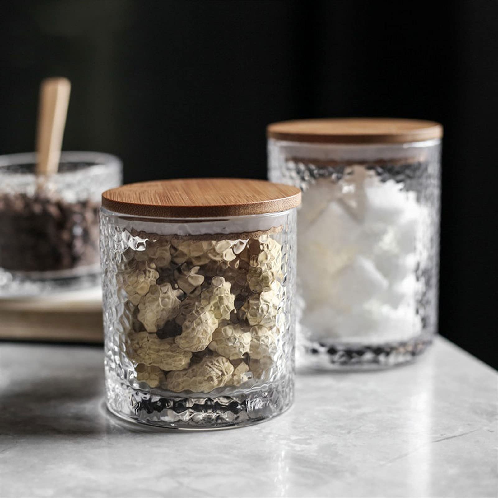 Glas-Gewürzdosen, Kaffeebohnen-Aufbewahrungsglas, Kaffeedose, Flaschen-Aufbewahrungsbehälter, Tee-, Kaffee-, Zucker-Aufbewahrungsdosen, Küchen-Süßigkeitenbox for Kaffee, Tee, Nüsse(320ML)