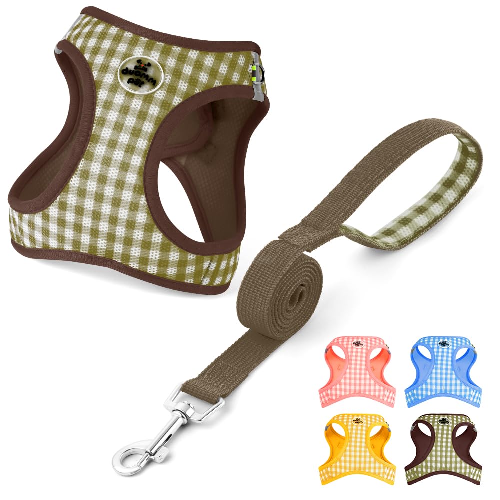 OFFCUP Pettorina per Cani Gatti con Guinzaglio Set Traspirante Imbracatura in Air Mesh per Cani Piccoli Pettorina Step-in Regolabile Riflettente Morbida Imbottito Anti-Strappo, Marrone, XS